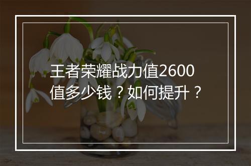 王者荣耀战力值2600值多少钱？如何提升？