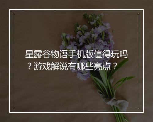 星露谷物语手机版值得玩吗？游戏解说有哪些亮点？