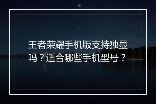王者荣耀手机版支持独显吗?适合哪些手机型号?