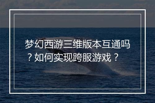梦幻西游三维版本互通吗?如何实现跨服游戏?