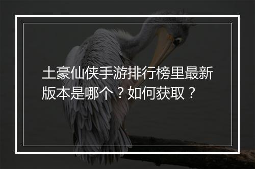 土豪仙侠手游排行榜里最新版本是哪个？如何获取？