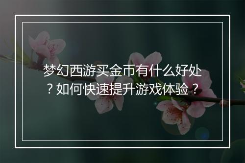 梦幻西游买金币有什么好处？如何快速提升游戏体验？