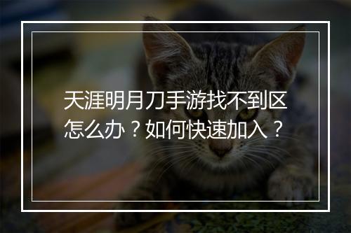 天涯明月刀手游找不到区怎么办？如何快速加入？