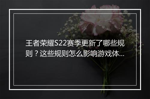 王者荣耀S22赛季更新了哪些规则?这些规则怎么影响游戏体验?