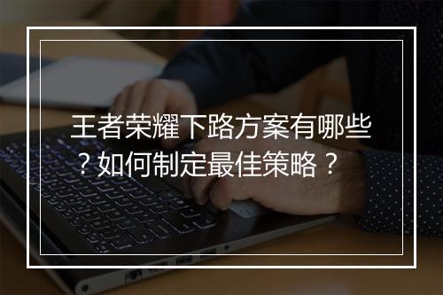 王者荣耀下路方案有哪些？如何制定最佳策略？