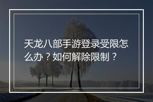 天龙八部手游登录受限怎么办？如何解除限制？