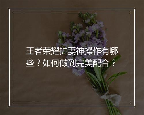 王者荣耀护妻神操作有哪些？如何做到完美配合？