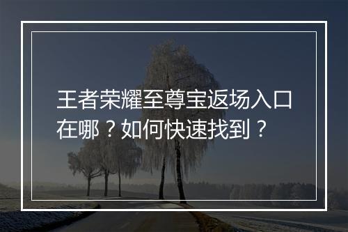 王者荣耀至尊宝返场入口在哪？如何快速找到？