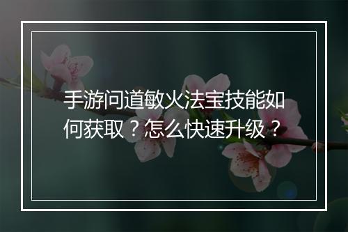 手游问道敏火法宝技能如何获取？怎么快速升级？