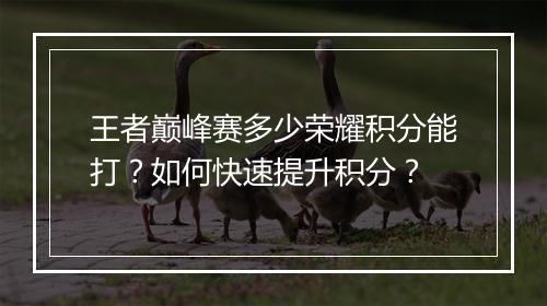 王者巅峰赛多少荣耀积分能打？如何快速提升积分？