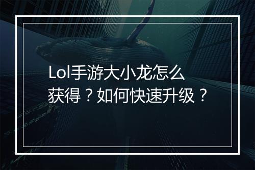 Lol手游大小龙怎么获得？如何快速升级？