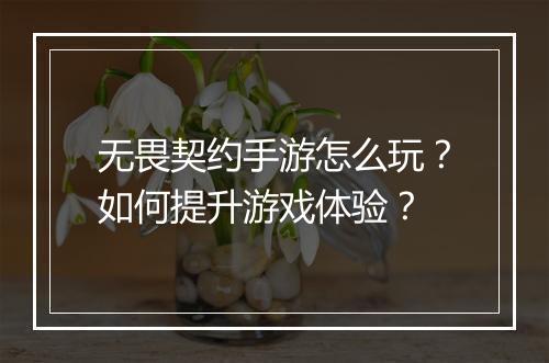 无畏契约手游怎么玩？如何提升游戏体验？