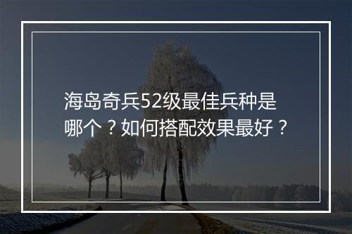 海岛奇兵52级最佳兵种是哪个？如何搭配效果最好？