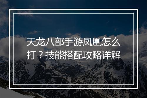 天龙八部手游凤凰怎么打？技能搭配攻略详解