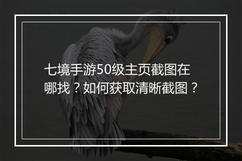七境手游50级主页截图在哪找？如何获取清晰截图？
