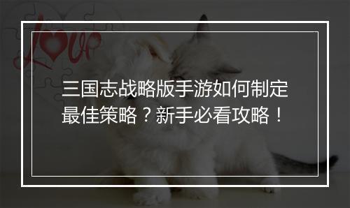 三国志战略版手游如何制定最佳策略？新手必看攻略！