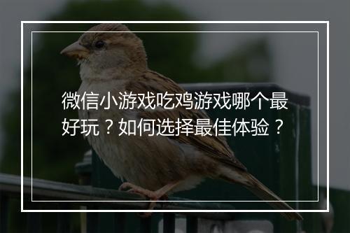 微信小游戏吃鸡游戏哪个最好玩？如何选择最佳体验？