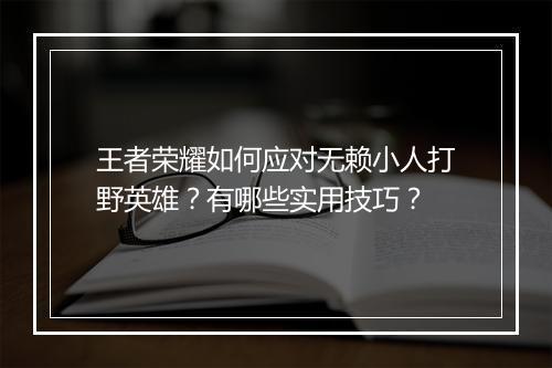 王者荣耀如何应对无赖小人打野英雄？有哪些实用技巧？