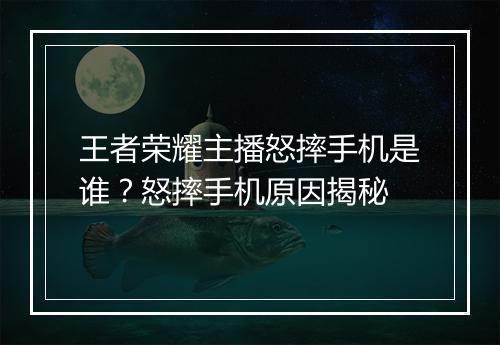 王者荣耀主播怒摔手机是谁？怒摔手机原因揭秘