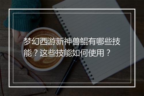梦幻西游新神兽鲲有哪些技能？这些技能如何使用？