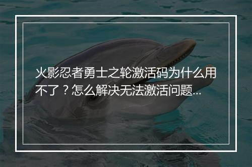 火影忍者勇士之轮激活码为什么用不了?怎么解决无法激活问题?