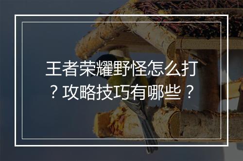 王者荣耀野怪怎么打？攻略技巧有哪些？