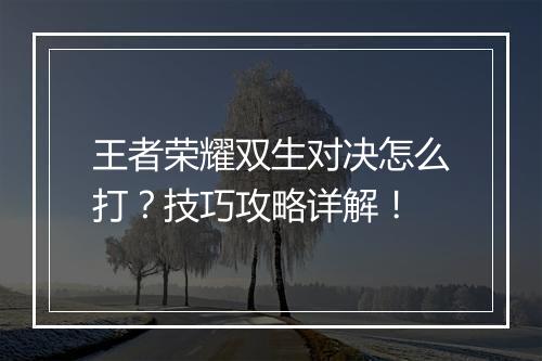 王者荣耀双生对决怎么打?技巧攻略详解!
