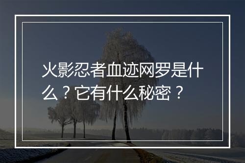 火影忍者血迹网罗是什么？它有什么秘密？