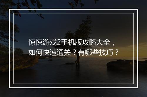 惊悚游戏2手机版攻略大全，如何快速通关？有哪些技巧？