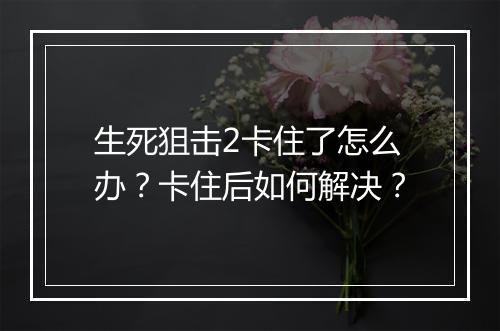 生死狙击2卡住了怎么办？卡住后如何解决？