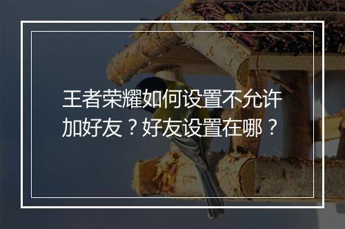 王者荣耀如何设置不允许加好友?好友设置在哪?