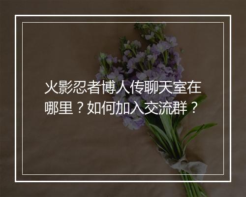 火影忍者博人传聊天室在哪里?如何加入交流群?