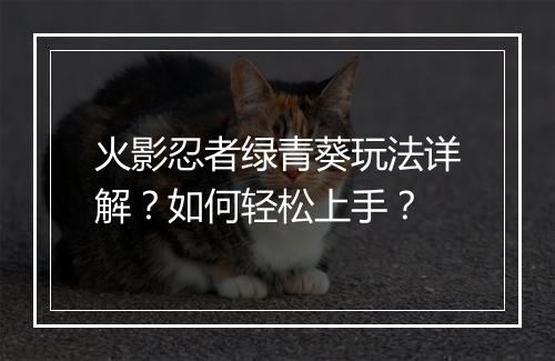 火影忍者绿青葵玩法详解？如何轻松上手？
