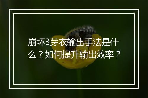 崩坏3芽衣输出手法是什么？如何提升输出效率？