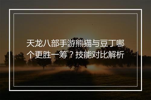 天龙八部手游熊猫与豆丁哪个更胜一筹？技能对比解析