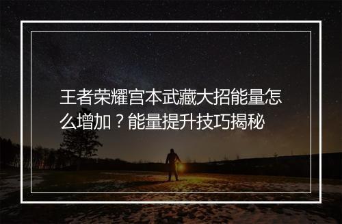王者荣耀宫本武藏大招能量怎么增加？能量提升技巧揭秘
