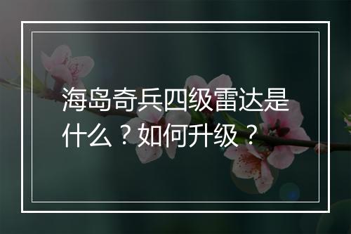 海岛奇兵四级雷达是什么？如何升级？