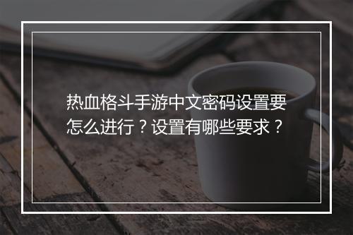 热血格斗手游中文密码设置要怎么进行？设置有哪些要求？