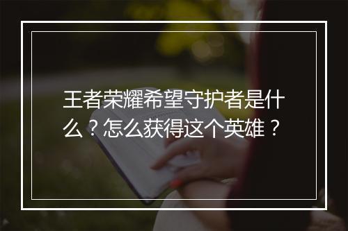 王者荣耀希望守护者是什么？怎么获得这个英雄？