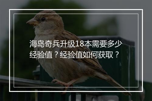 海岛奇兵升级18本需要多少经验值？经验值如何获取？