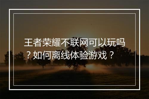 王者荣耀不联网可以玩吗？如何离线体验游戏？