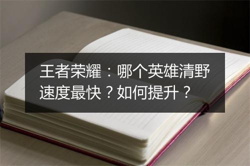 王者荣耀：哪个英雄清野速度最快？如何提升？