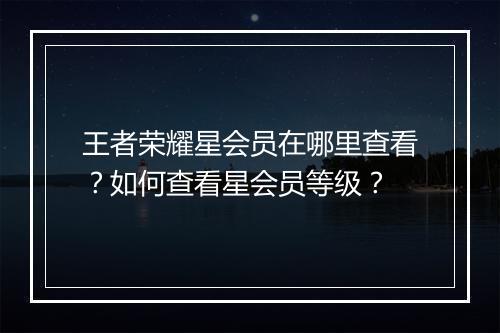 王者荣耀星会员在哪里查看？如何查看星会员等级？