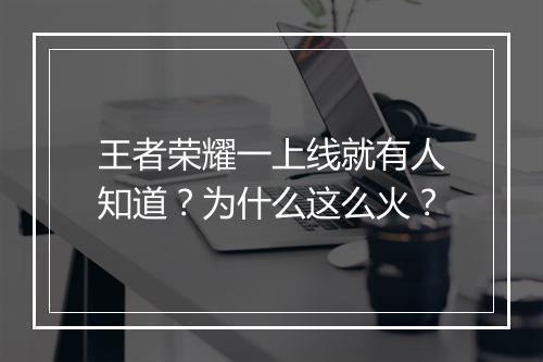 王者荣耀一上线就有人知道？为什么这么火？
