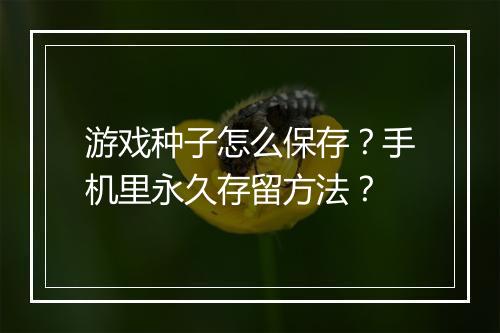 游戏种子怎么保存？手机里永久存留方法？