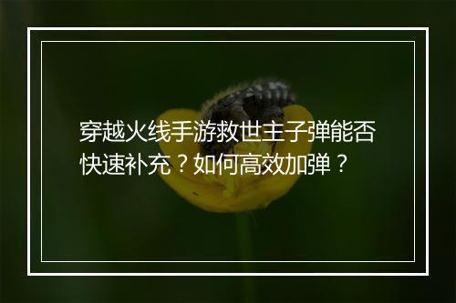 穿越火线手游救世主子弹能否快速补充？如何高效加弹？
