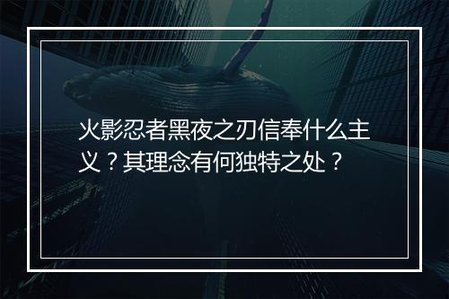 火影忍者黑夜之刃信奉什么主义?其理念有何独特之处?