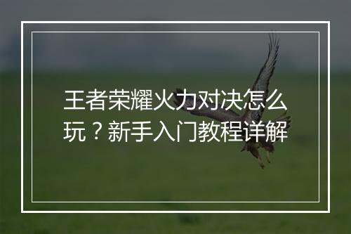 王者荣耀火力对决怎么玩？新手入门教程详解