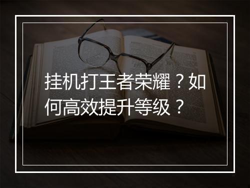 挂机打王者荣耀？如何高效提升等级？