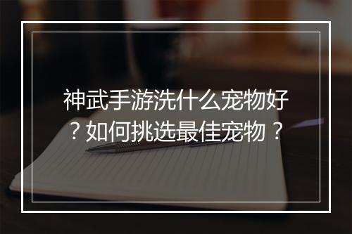 神武手游洗什么宠物好?如何挑选最佳宠物?